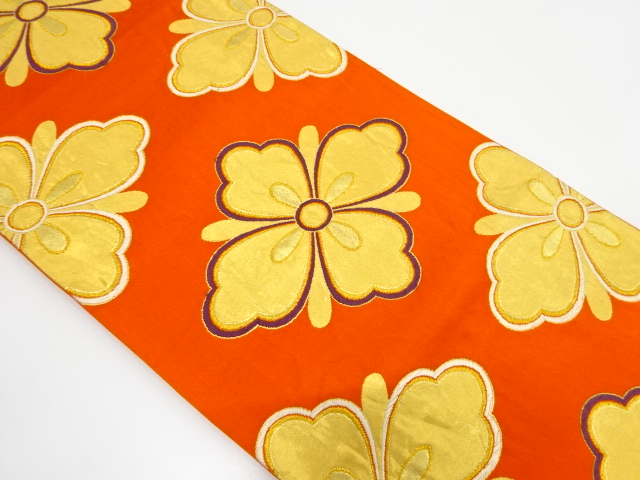 JAPANESE KIMONO / ANTIQUE FUKURO OBI / SILK / WOVEN RHOMBUS FLOWER